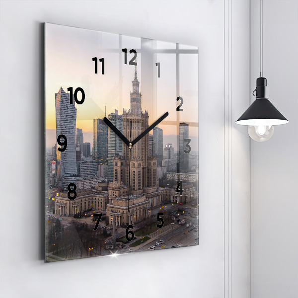 Square wall clock Panorama of Warsaw