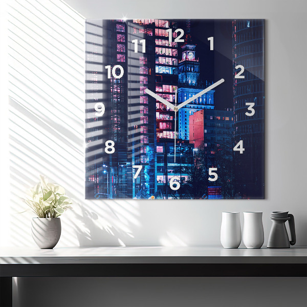 Square wall clock Warsaw at night