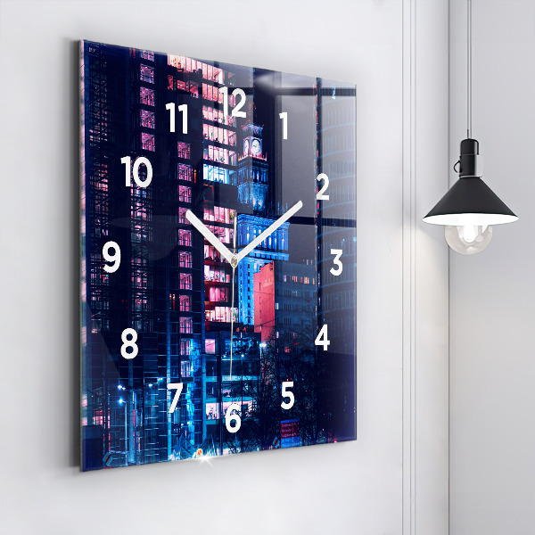 Square wall clock Warsaw at night