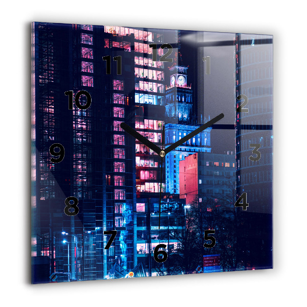 Square wall clock Warsaw at night