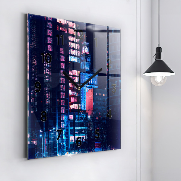 Square wall clock Warsaw at night