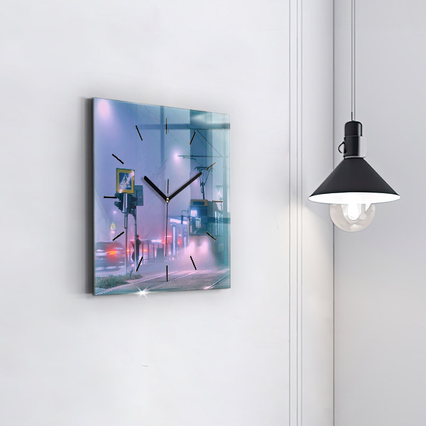 Square wall clock Warsaw in the fog