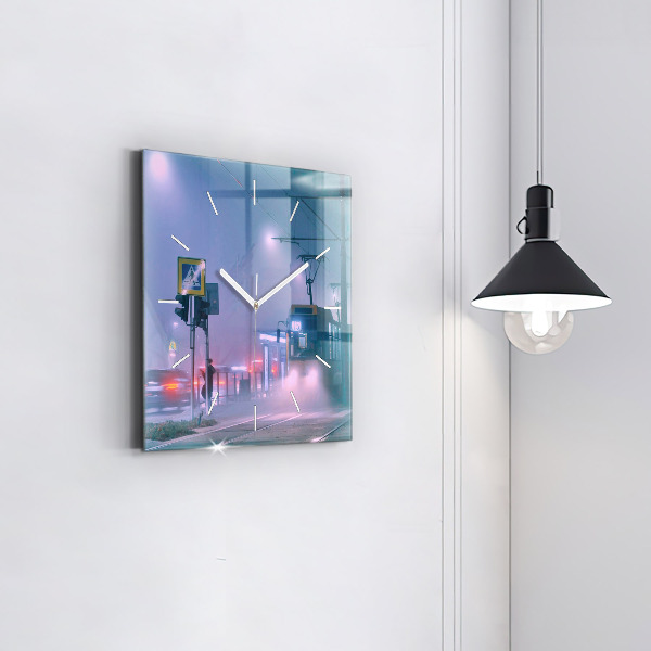 Square wall clock Warsaw in the fog