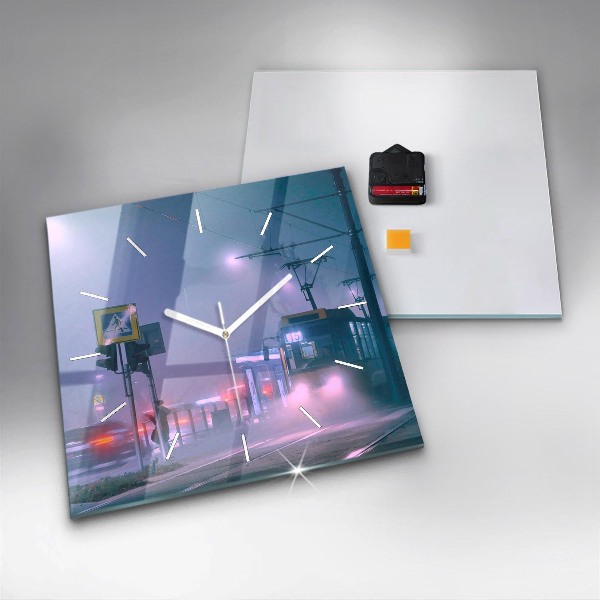 Square wall clock Warsaw in the fog