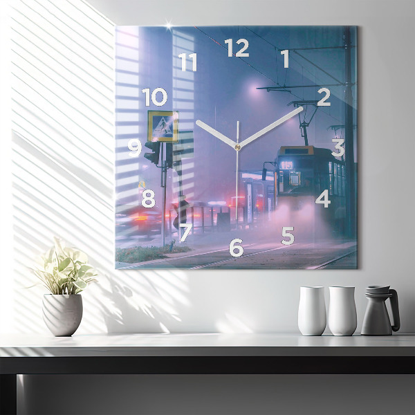 Square wall clock Warsaw in the fog