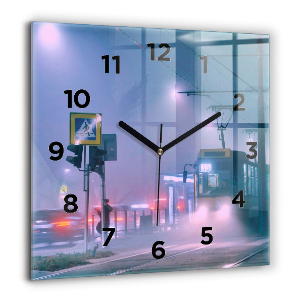 Square wall clock Warsaw in the fog