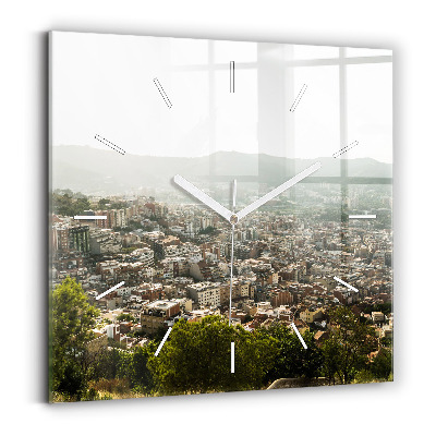 Square wall clock Barcelona view Montjuic