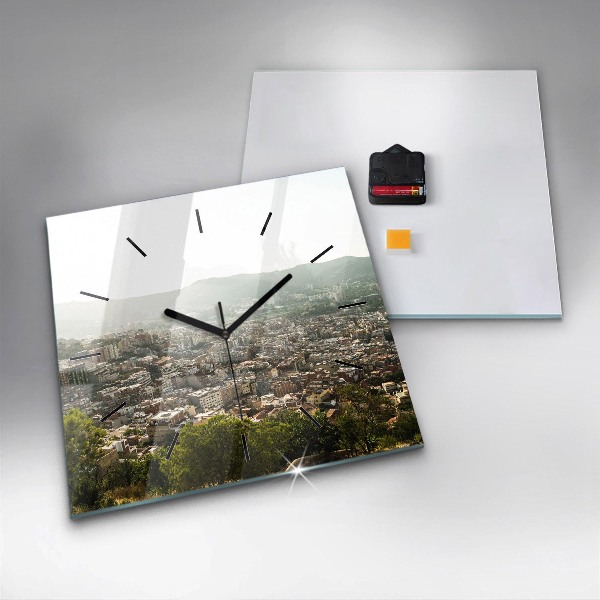 Square wall clock Barcelona view Montjuic