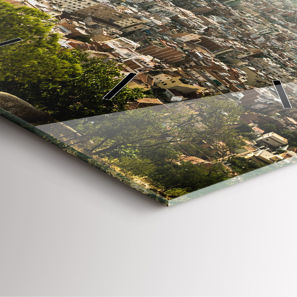 Square wall clock Barcelona view Montjuic