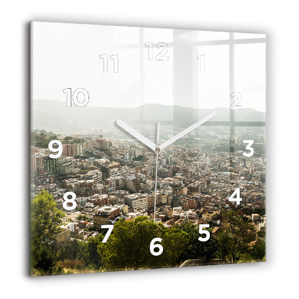 Square wall clock Barcelona view Montjuic