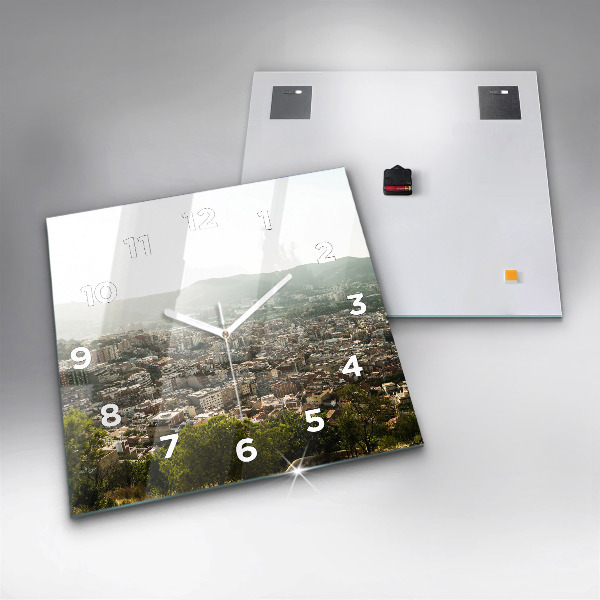 Square wall clock Barcelona view Montjuic