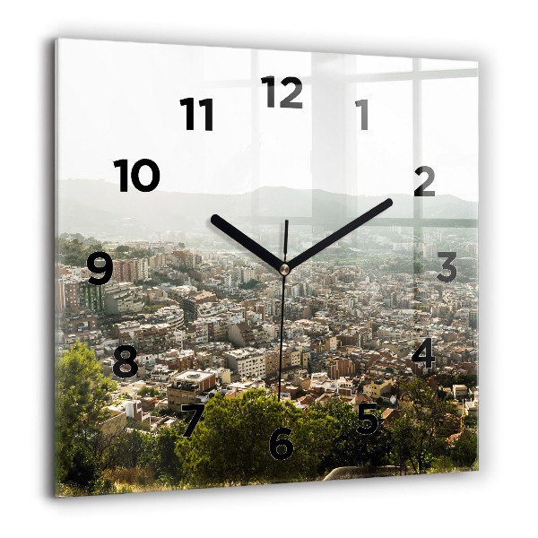 Square wall clock Barcelona view Montjuic