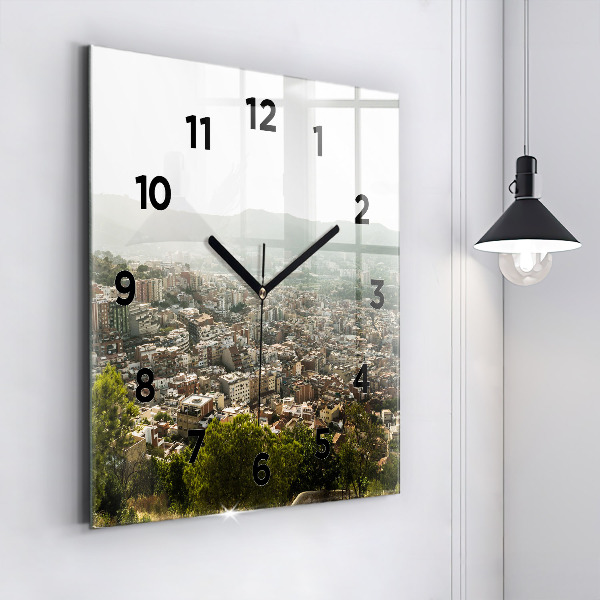 Square wall clock Barcelona view Montjuic