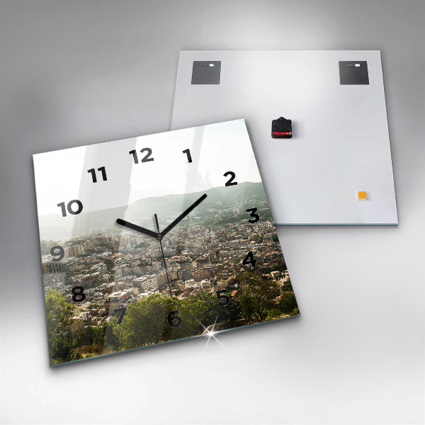 Square wall clock Barcelona view Montjuic