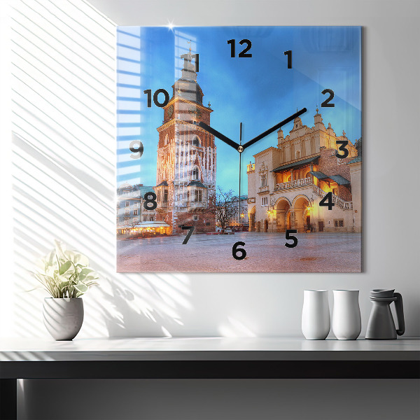 Square wall clock Main Market Square in Krakow