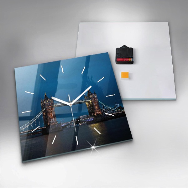 Square wall clock Tower Bridge London at night