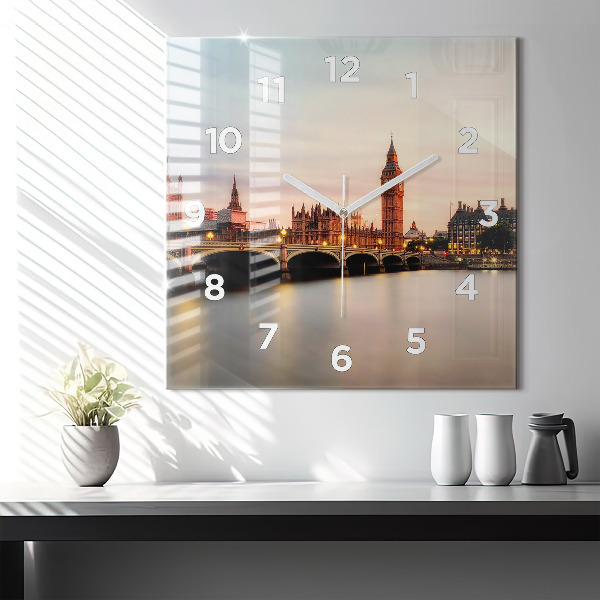 Square wall clock Big Ben London panorama