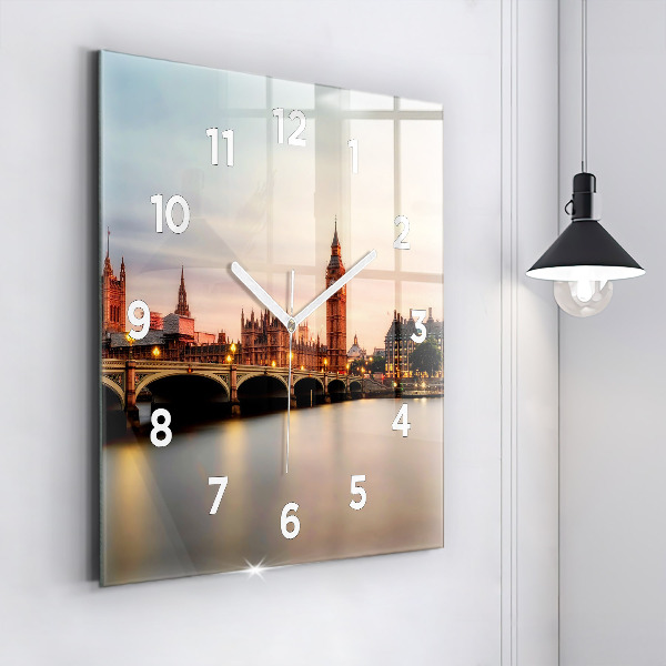 Square wall clock Big Ben London panorama