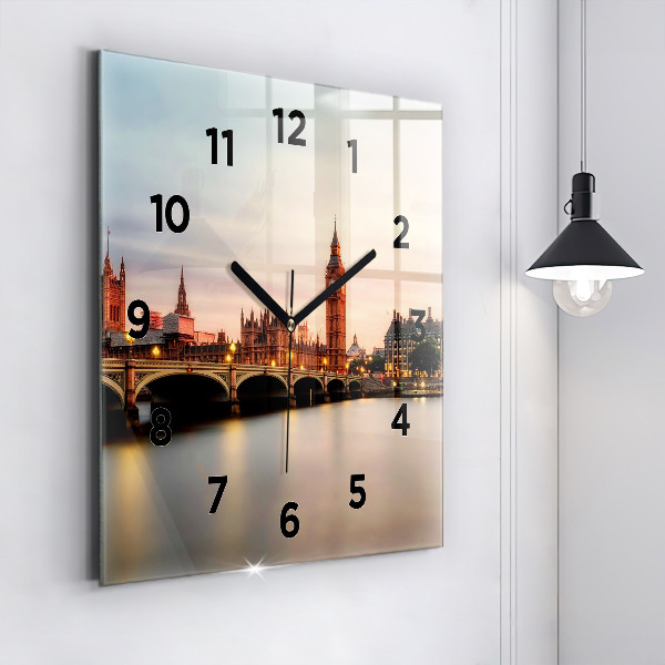 Square wall clock Big Ben London panorama
