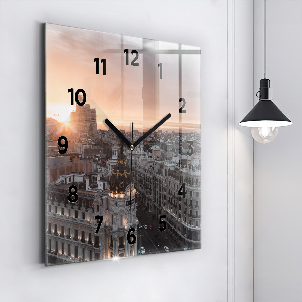 Square wall clock Cities at sunset