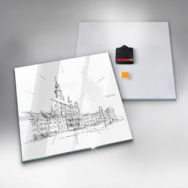 Square wall clock Sketch of the old town of Poznań