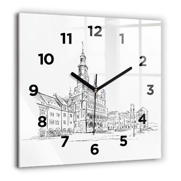 Square wall clock Sketch of the old town of Poznań