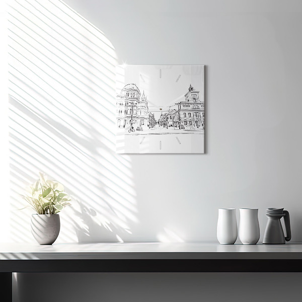 Square wall clock Illustration of the city of Poznań