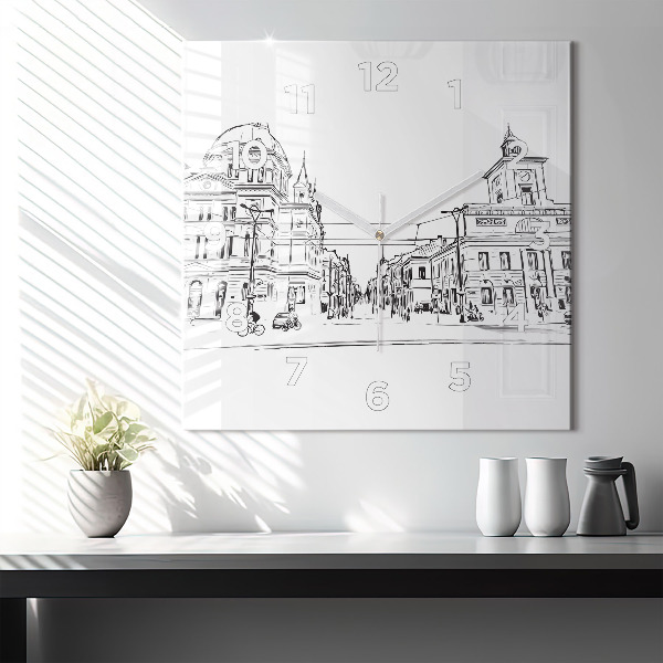 Square wall clock Illustration of the city of Poznań