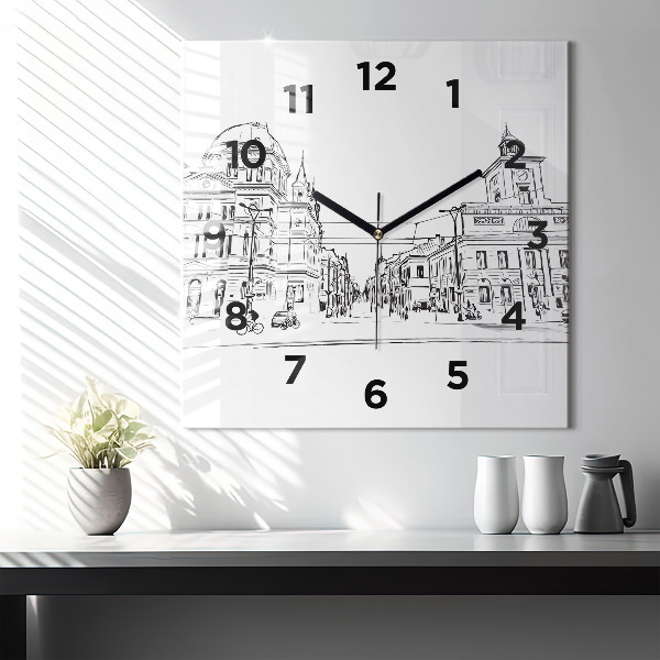 Square wall clock Illustration of the city of Poznań