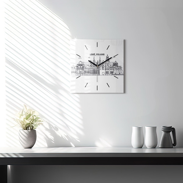Square wall clock Lodz architecture panorama