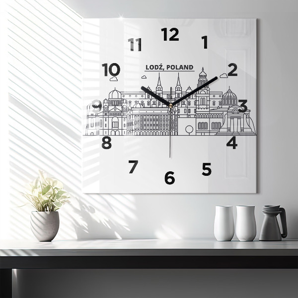 Square wall clock Lodz architecture panorama