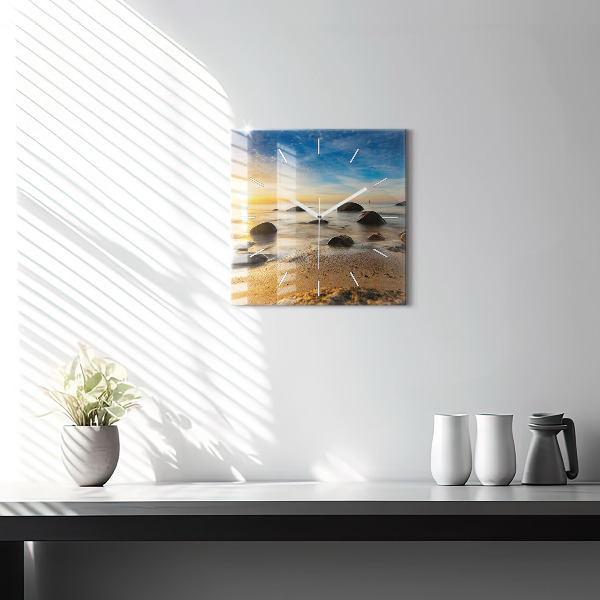 Square wall clock Sunrise Baltic Sea