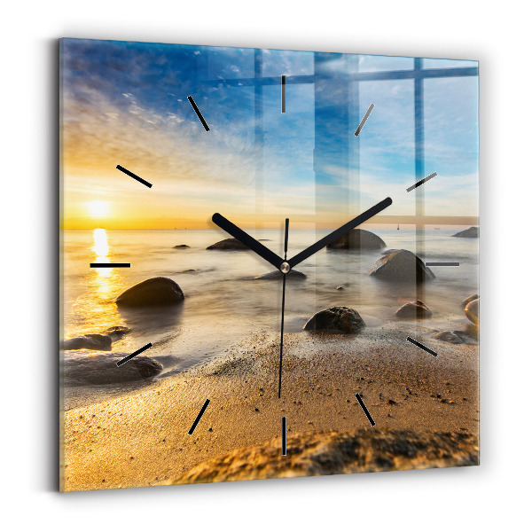 Square wall clock Sunrise Baltic Sea
