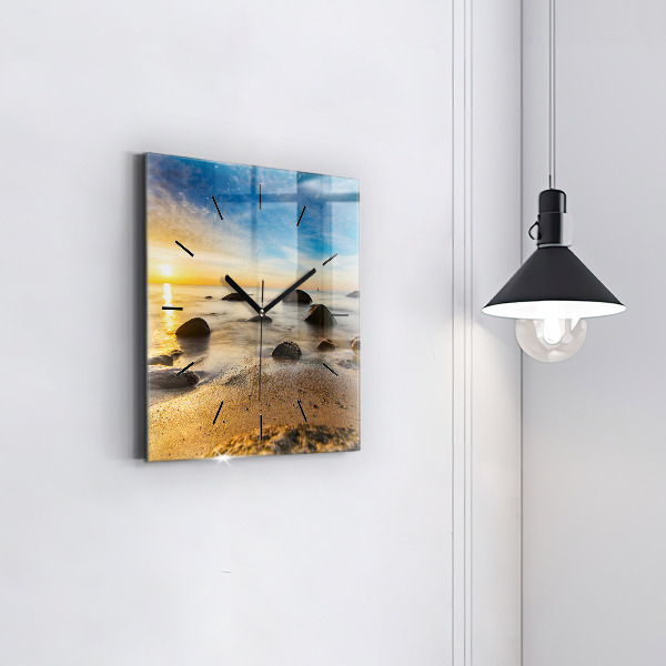 Square wall clock Sunrise Baltic Sea