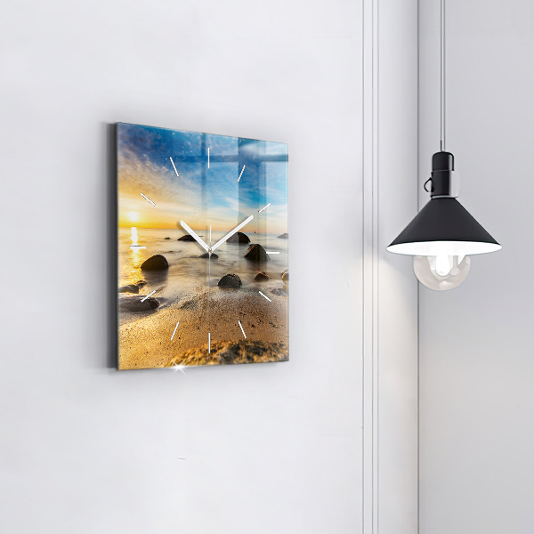 Square wall clock Sunrise Baltic Sea