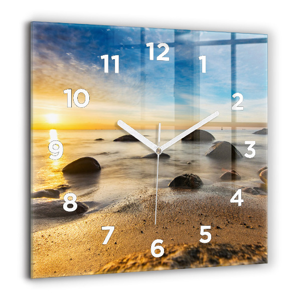 Square wall clock Sunrise Baltic Sea