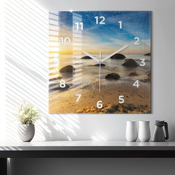 Square wall clock Sunrise Baltic Sea