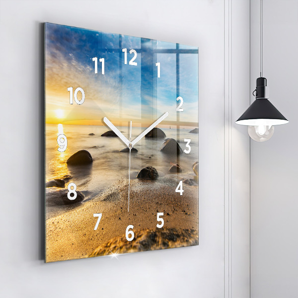 Square wall clock Sunrise Baltic Sea