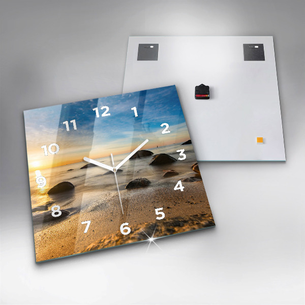 Square wall clock Sunrise Baltic Sea