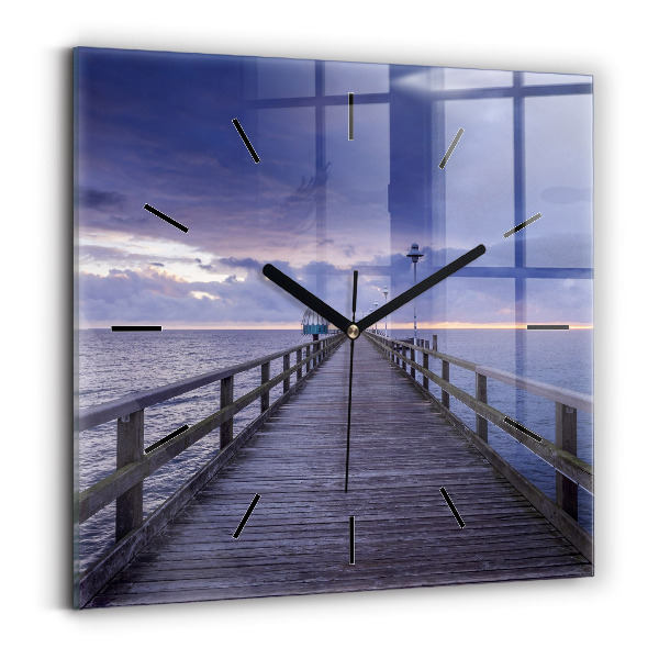 Square wall clock Pier on the Baltic Sea