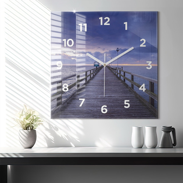 Square wall clock Pier on the Baltic Sea