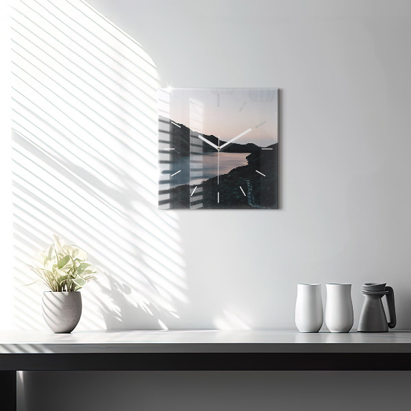 Square wall clock Lake and mountains