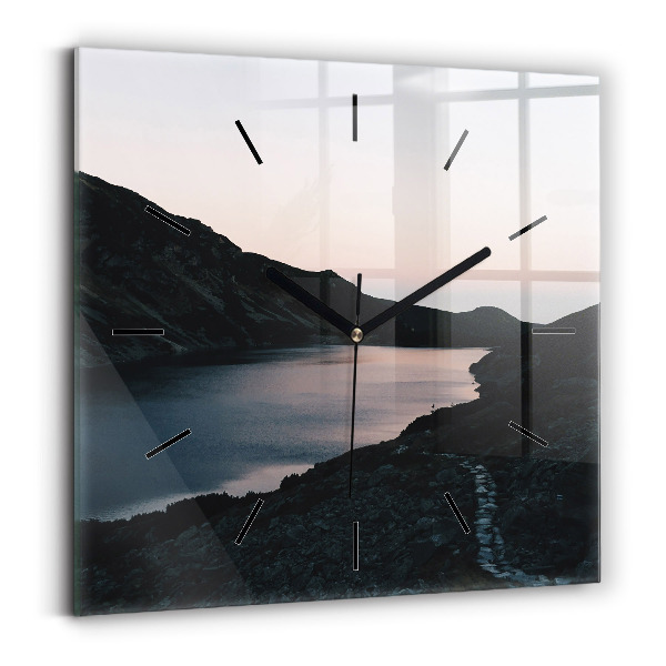 Square wall clock Lake and mountains