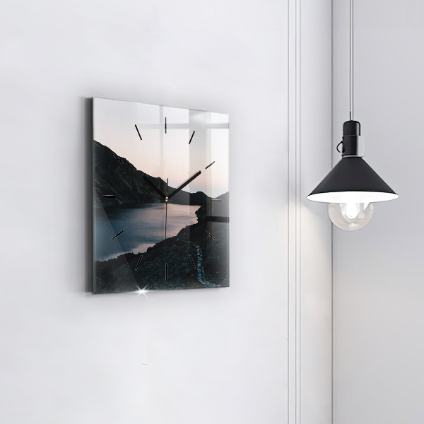 Square wall clock Lake and mountains