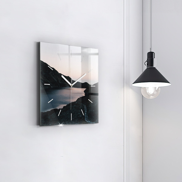Square wall clock Lake and mountains