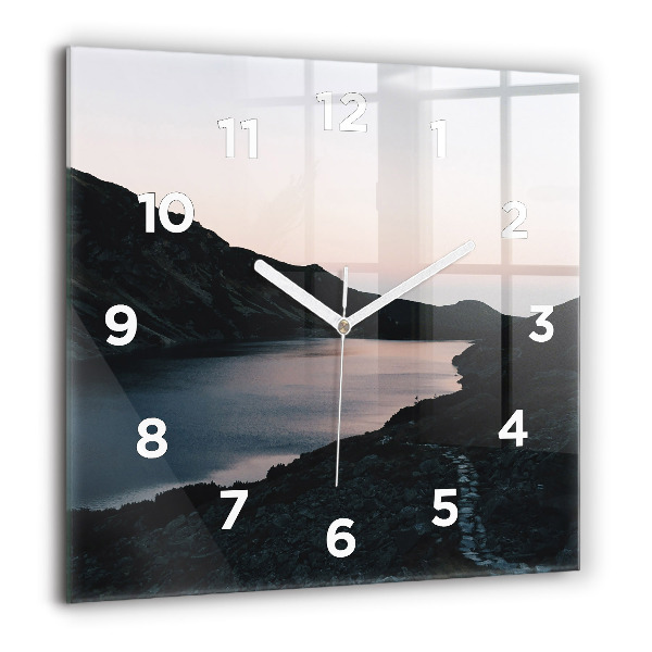 Square wall clock Lake and mountains