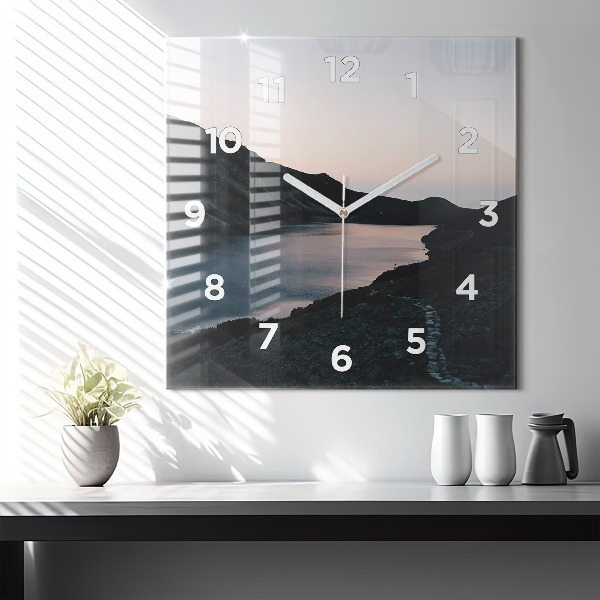 Square wall clock Lake and mountains