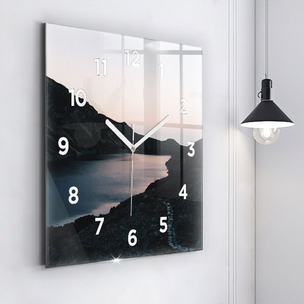 Square wall clock Lake and mountains