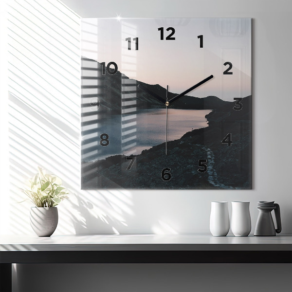 Square wall clock Lake and mountains