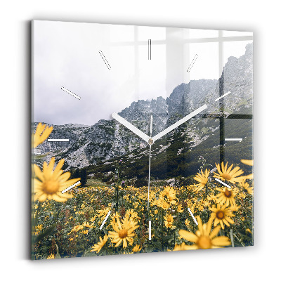 Square wall clock Meadow flowers in the mountains